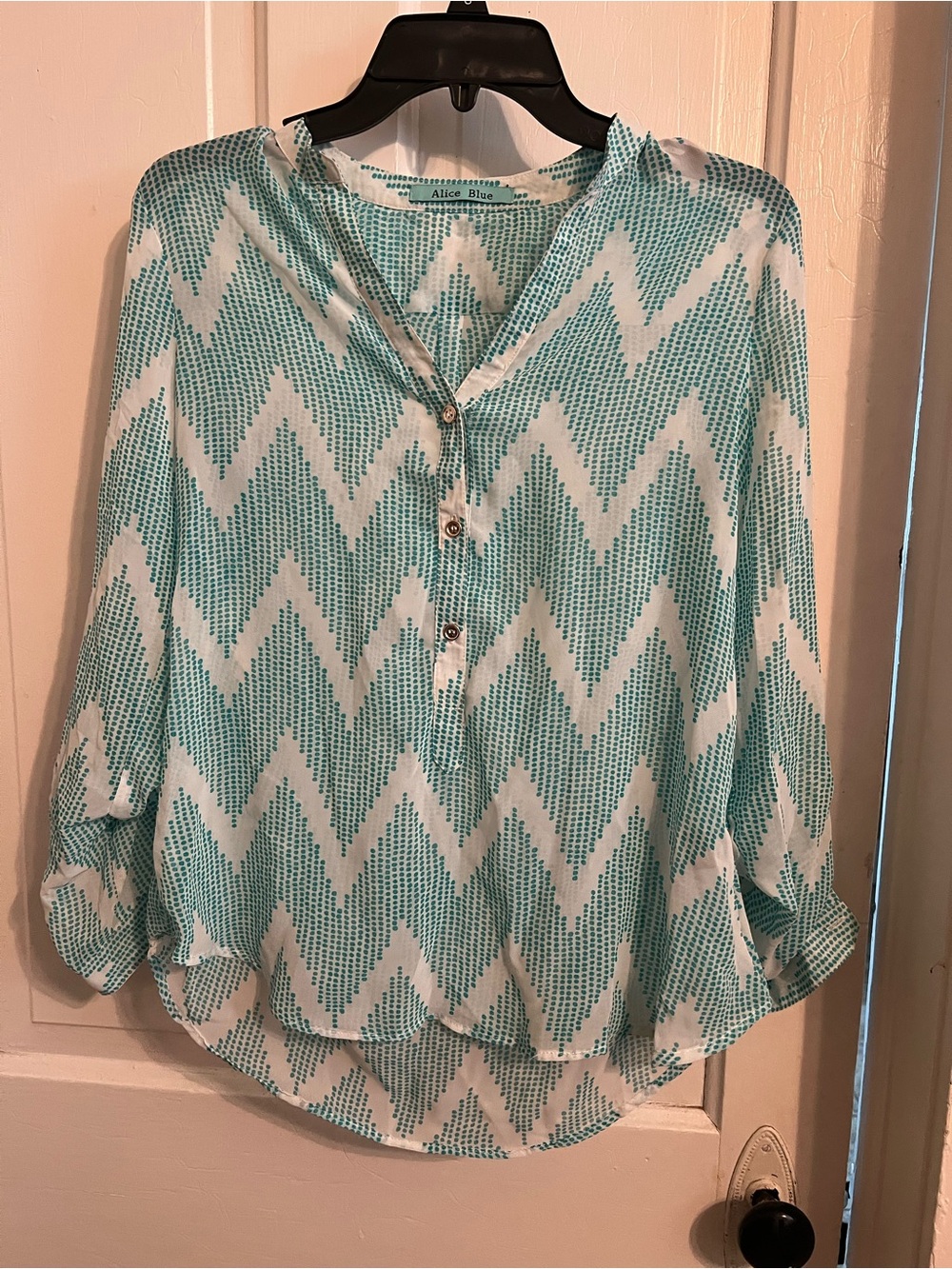 Alice Blue Teal Chevron Henley Tunic